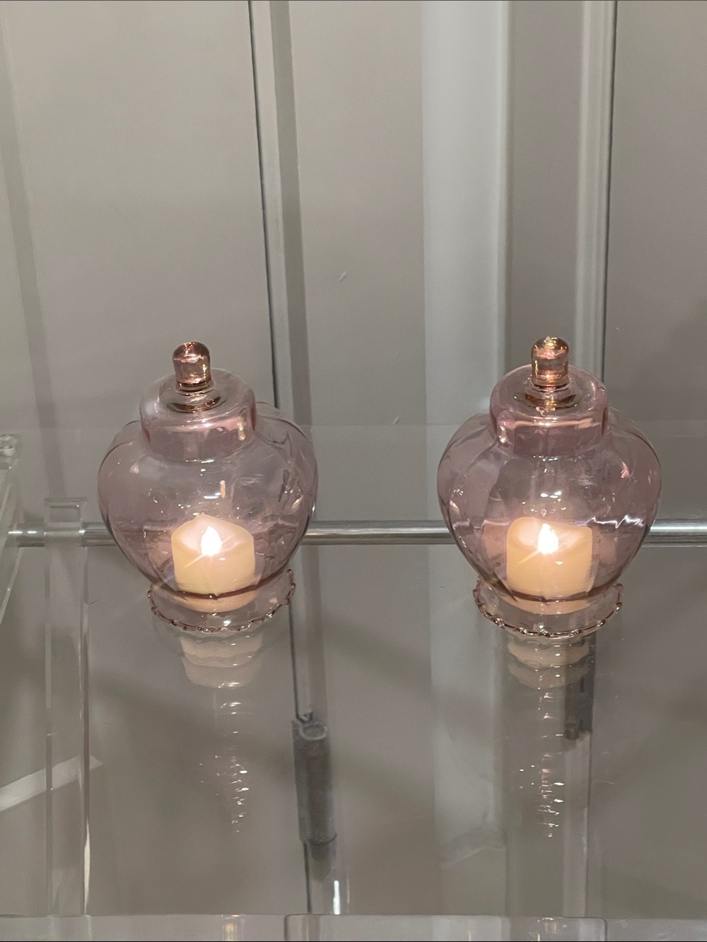 Celeste Pink Glass Lidded Candle Holders - Pair
